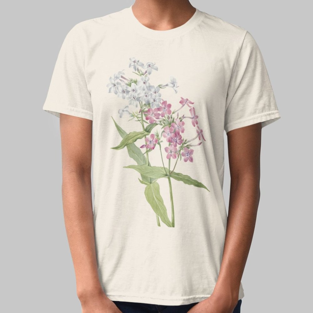 Fall Garden Phlox Vintage Floral Print Short Sleeve Graphic Tee T-shirt S M L XL